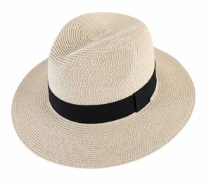 Lanzom Men Wide Brim Straw Foldable Fedora