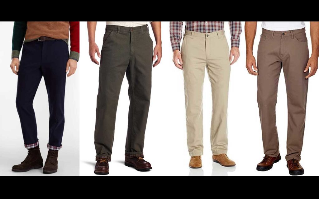 Four images of men's lined pants