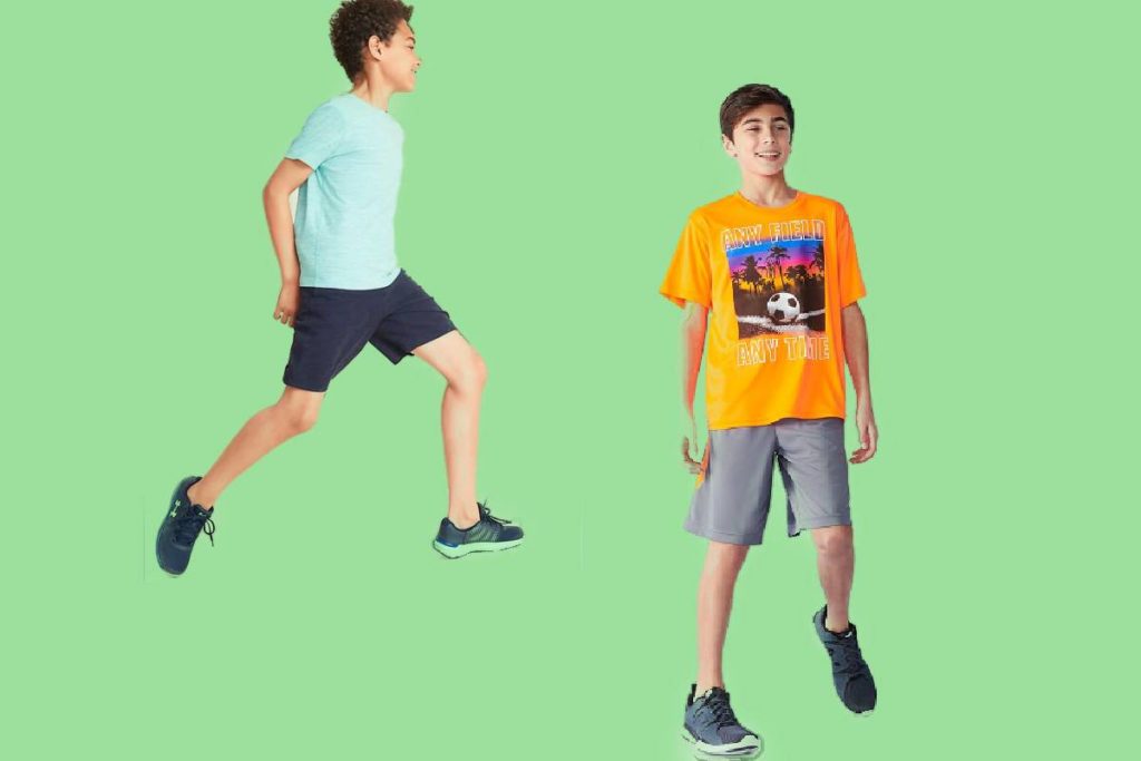 Two boys modeling athletic shorts