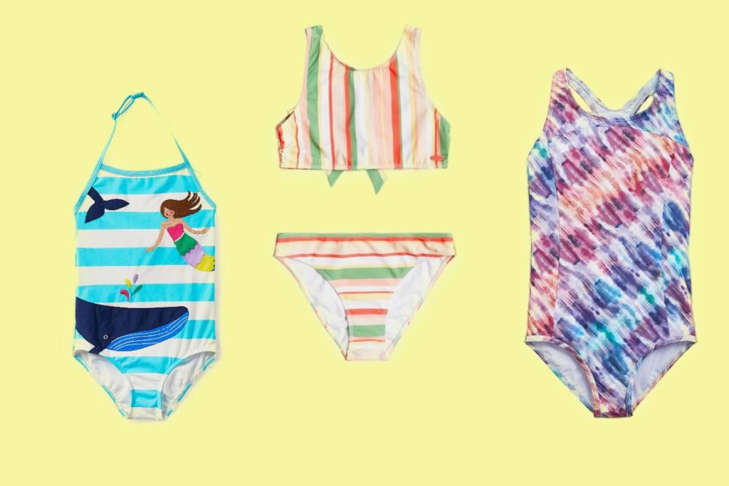 Three examples of the best swim suits for girls.